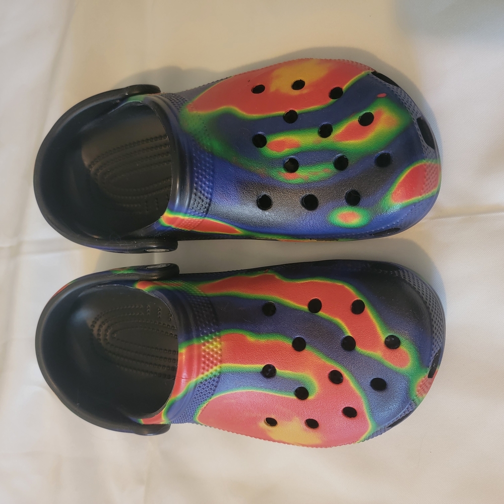 CROCS Red and Green Sandals with Heel Strap